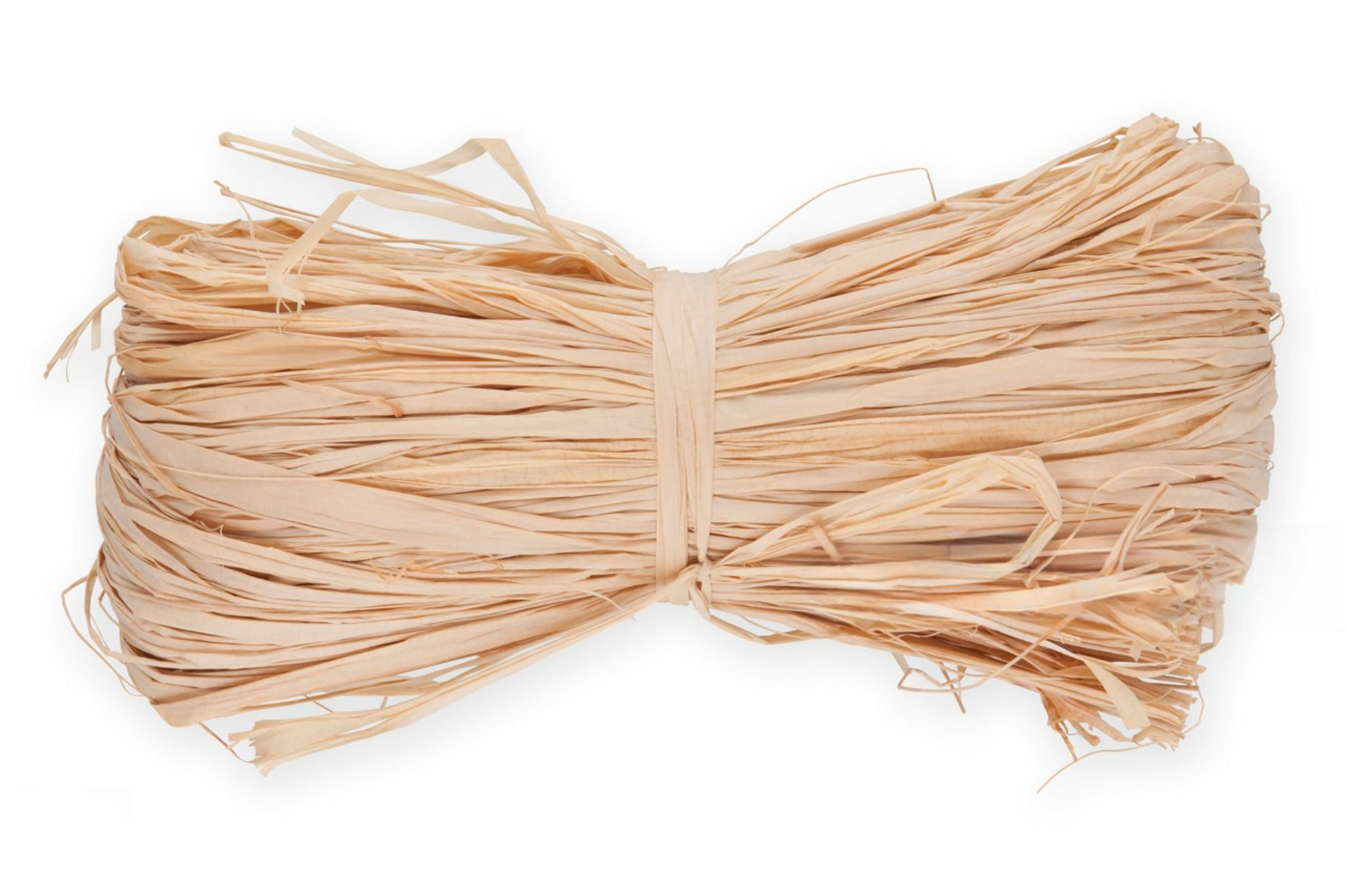 Bundle of natural raffia fibers neatly tied, ideal for crafting, gift wrapping, and eco-friendly DIY projects.