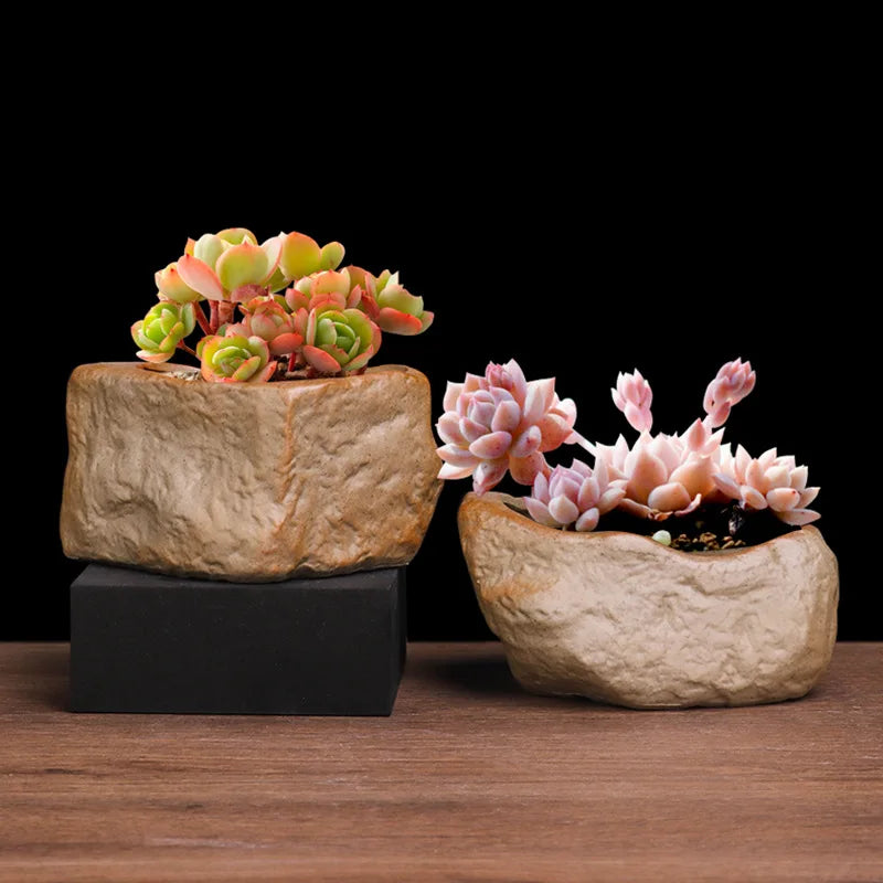 Ceramic Stone Shape Bonsai Pot