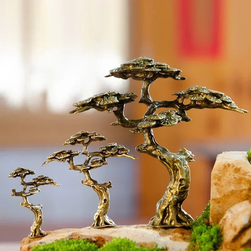 Bonsai Brass Welcoming Pine Tree