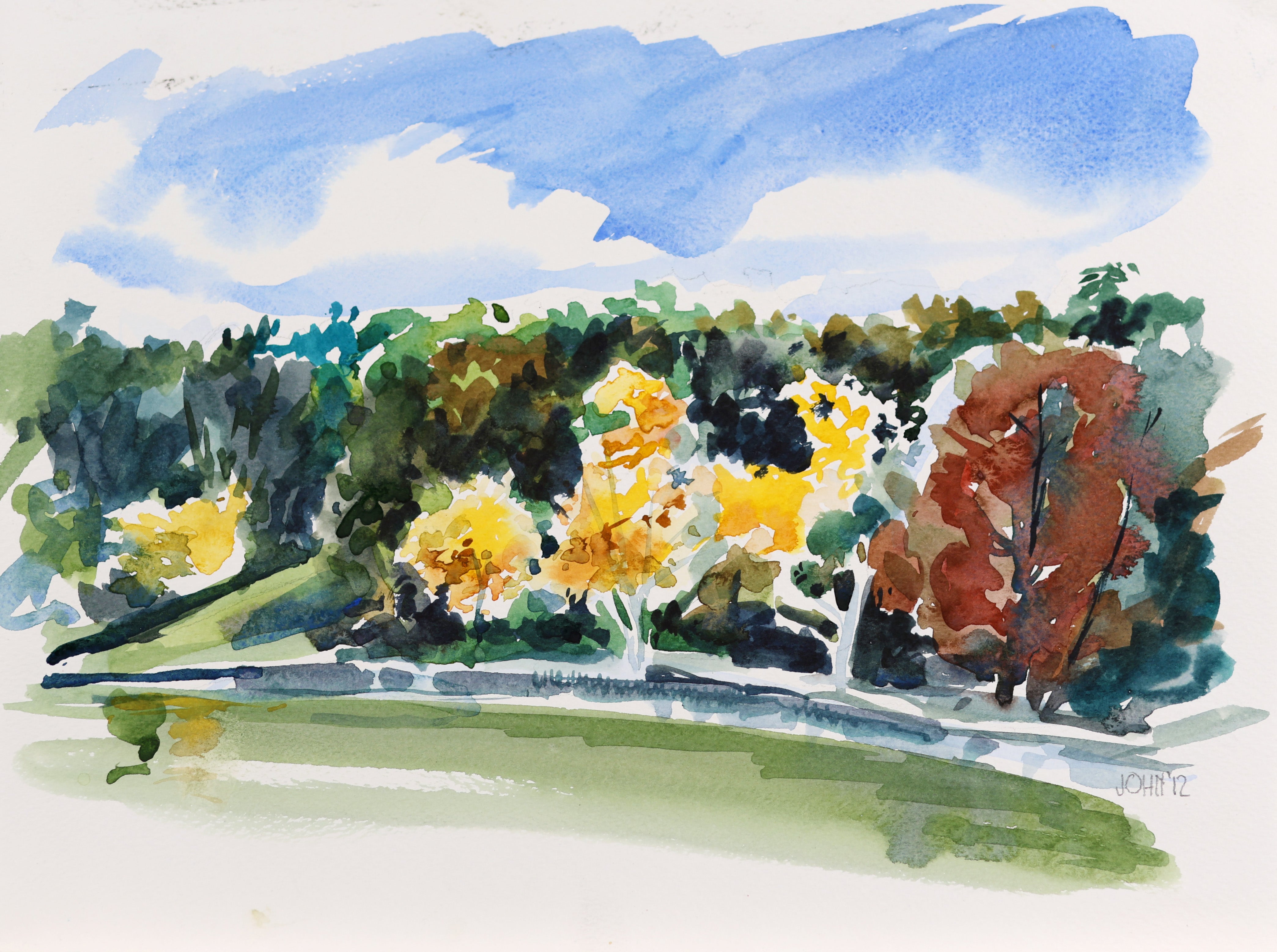 Original Watercolor Sketch: Fall Trees in Michigan