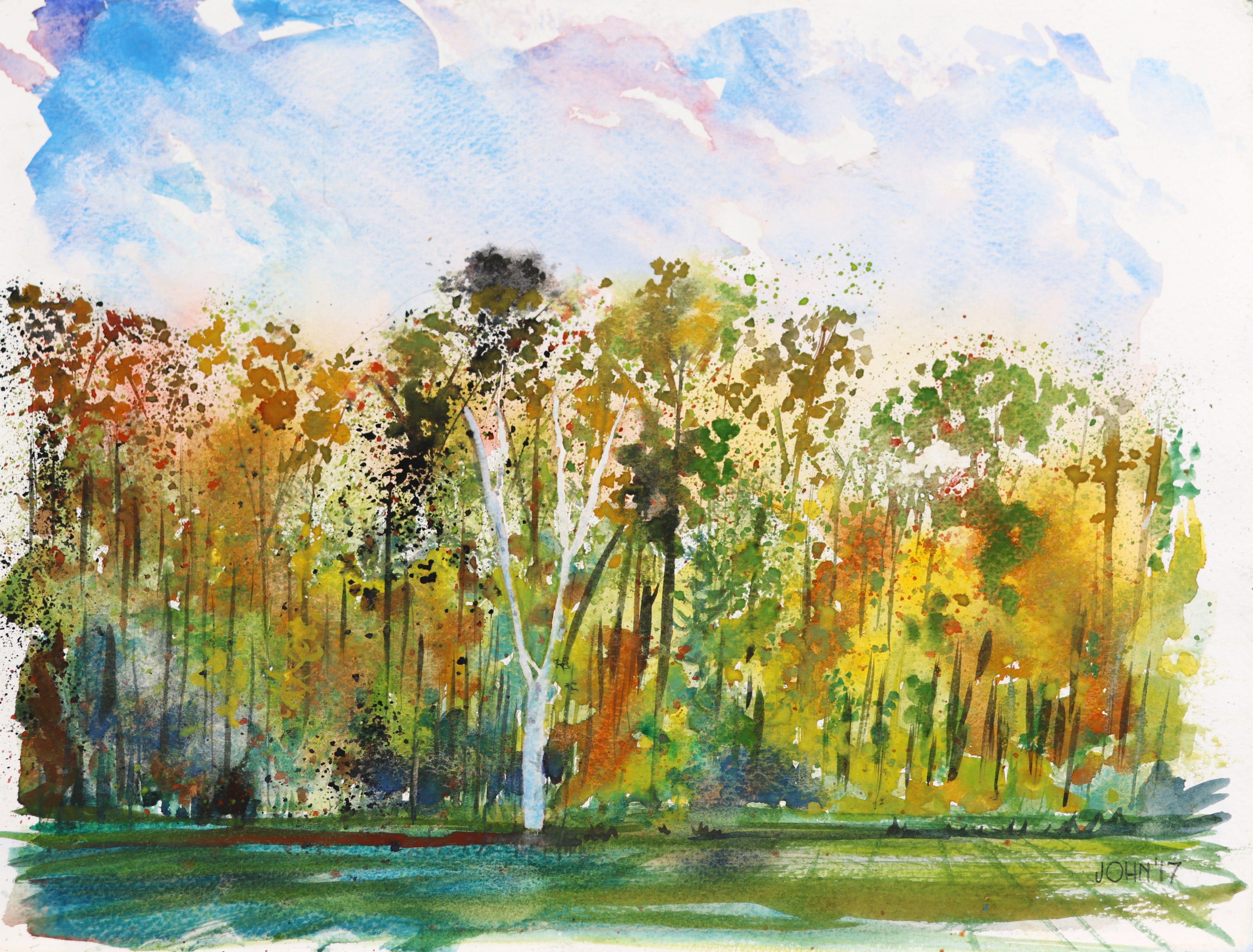 Nature’s Splendor: Fall Trees in Michigan – Original Watercolor Sketch