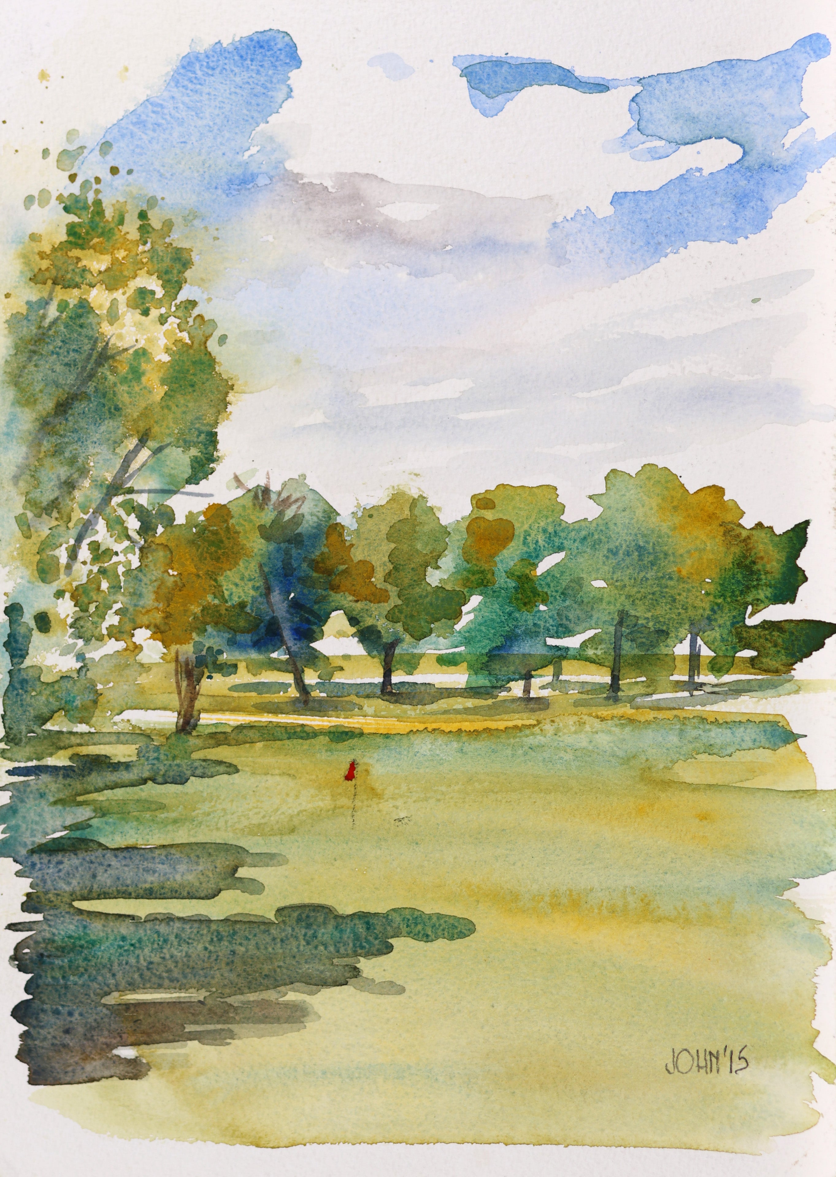 Watercolor Golf Course Painting: Savannah, GA Landscape by John Charles Thompson