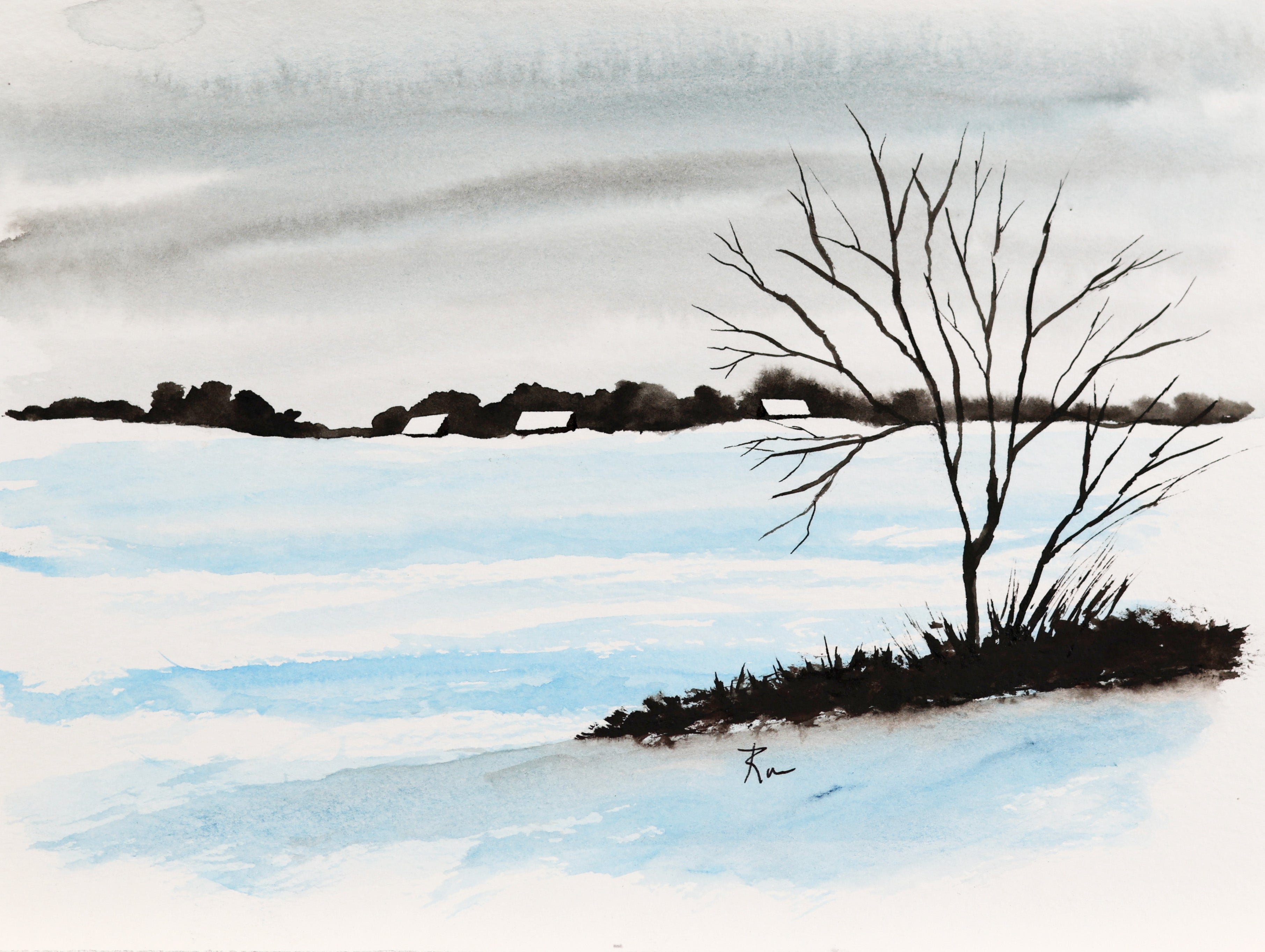 Wintertime Solitude – Original 5x7 Watercolor Painting